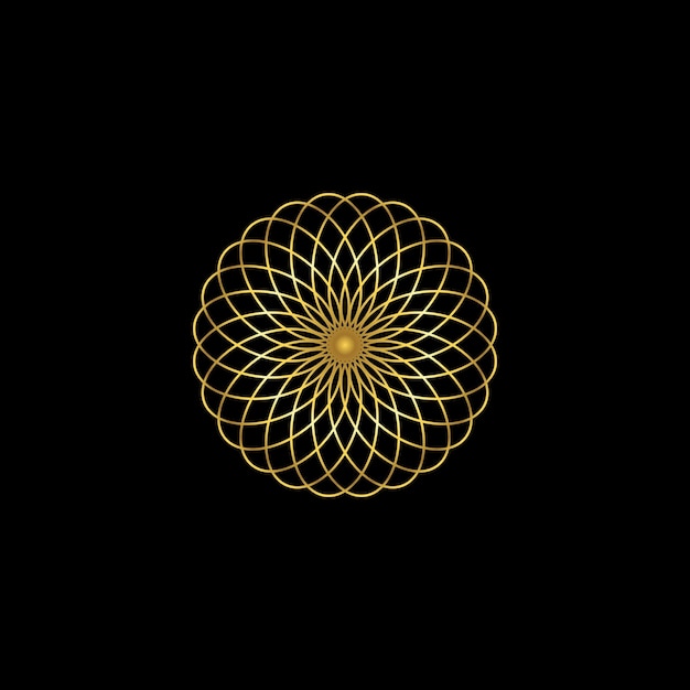 Plantilla de logotipo de vector de mandala de decoración de flores abstractas de color dorado