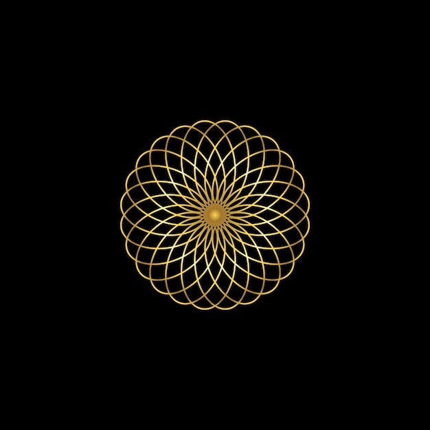 Plantilla de logotipo de vector de mandala de decoración de flores abstractas de color dorado