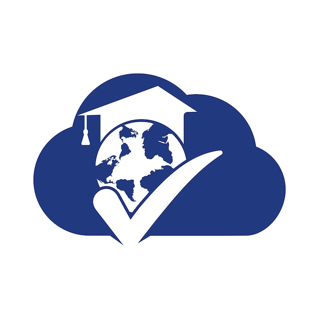 Plantilla de logotipo de vector mundial de educación con símbolo de globo y sombrero de estudiante
