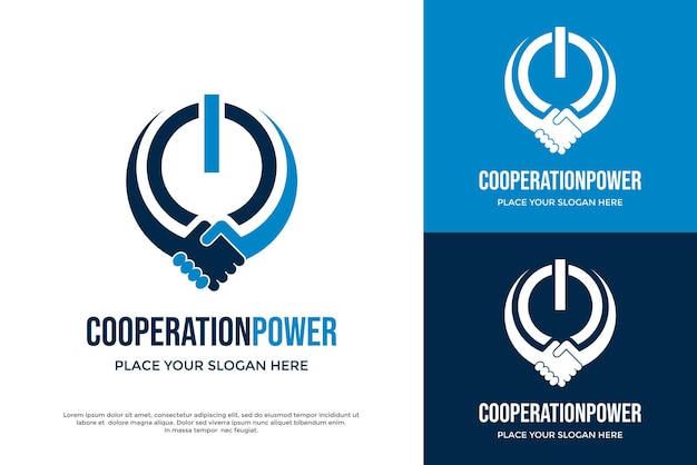 Plantilla de logotipo de vector de poder de cooperación o negociación Este diseño utiliza el símbolo de apretón de manos Adecuado para negocios