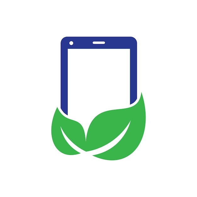 Plantilla de logotipo de vector de teléfono de naturaleza. teléfono móvil con diseño de logotipo de signo de hoja.