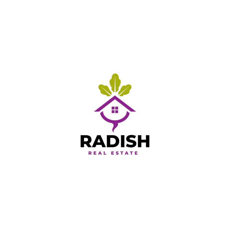 Plantilla de logotipo vectorial de bienes raíces de rábano
