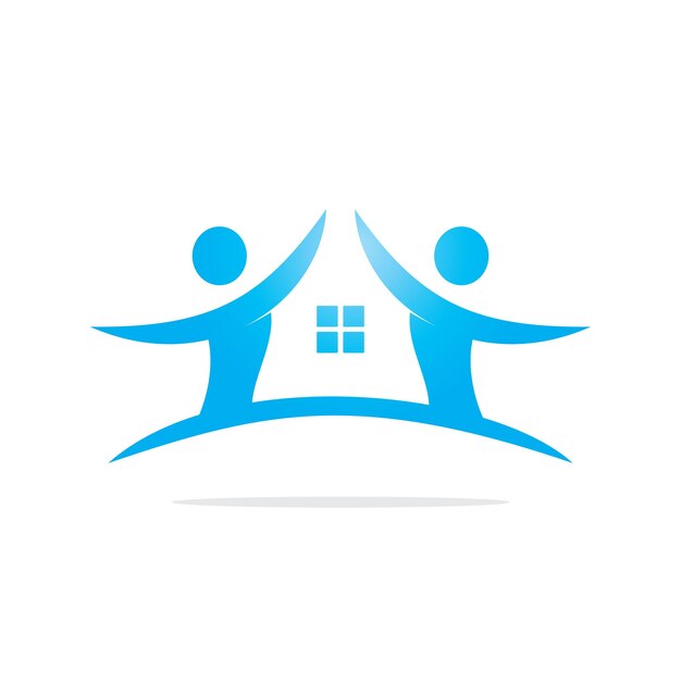 Plantilla de logotipo vectorial de casa y gente alegre