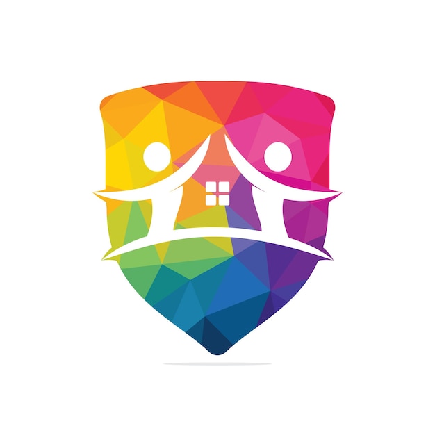 Plantilla de logotipo vectorial de casa y gente alegre