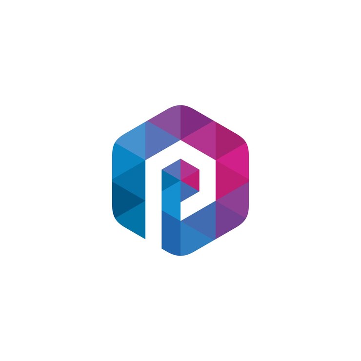 Vector plantilla de logotipo vectorial de letra p de espacio negativo hexagonal