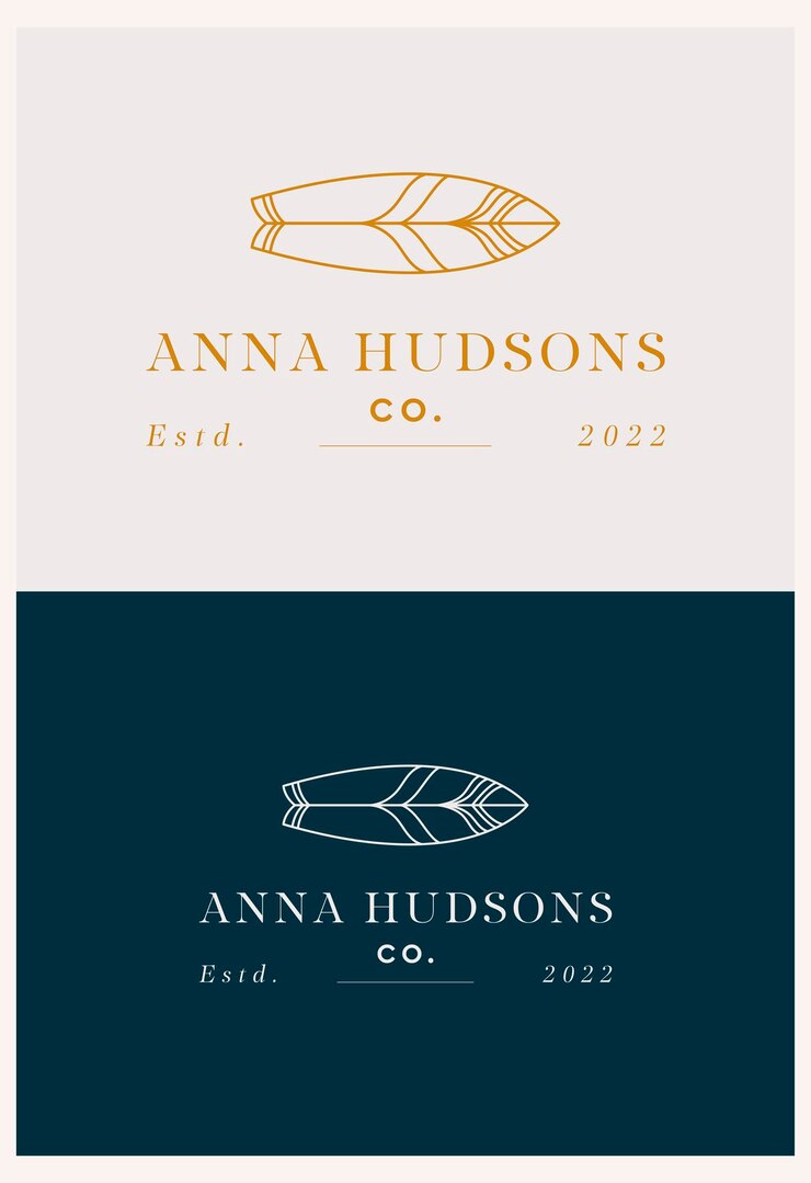 Vector plantilla de logotipo de verano con tablas de surf en estilo lineal de moda en colores dorados conceptos de lujo y joyería para alquiler de alojamiento en redes sociales y servicios de viaje