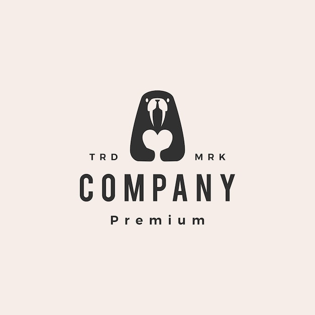 Plantilla de logotipo vintage de morsa amor hipster