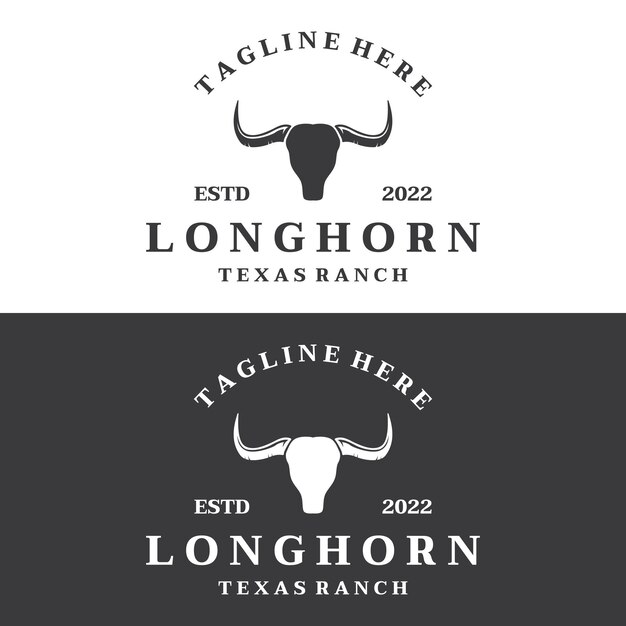 Plantilla de logotipo vintage de vaca y búfalo toro Longhorn para negocios de restaurantes de insignias