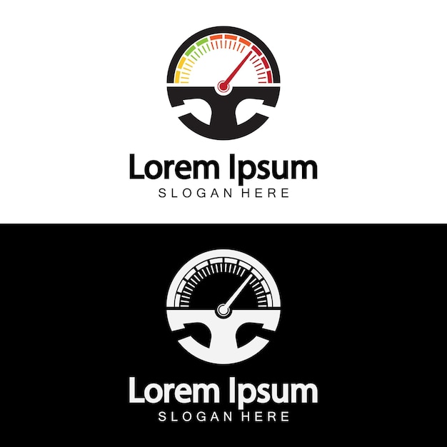 Plantilla de logotipo de volante y velocímetro Diseño de vector de escuela de conducción