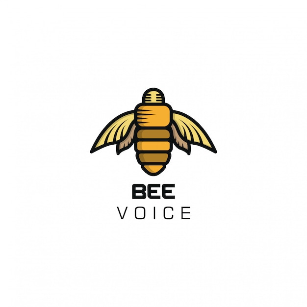 Plantilla de logotipo de voz de abeja. logotipo de voz de abeja. combinación de logotipo de abeja y micrófono.