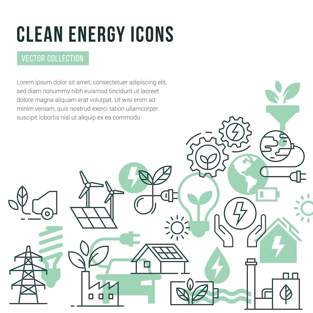 Vector plantilla con lugar para texto e iconos aislados sobre el tema de la energía verde