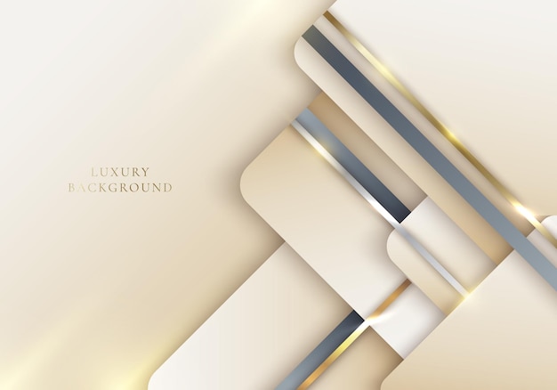 Plantilla de lujo elegante fondo abstracto capa de cuadrados marrones claros superpuestos con rayas grises doradas con efecto de iluminación Ilustración gráfica vectorial