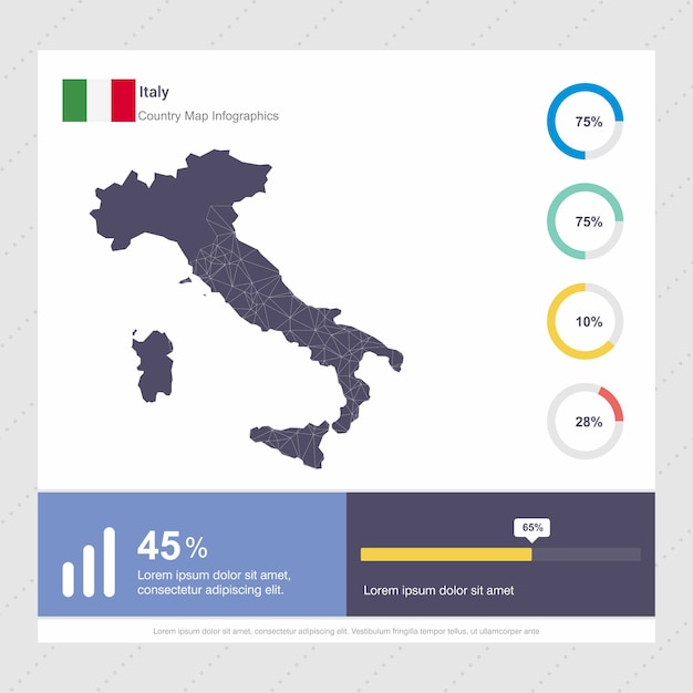 Vector plantilla de mapa de italia y bandera infografía