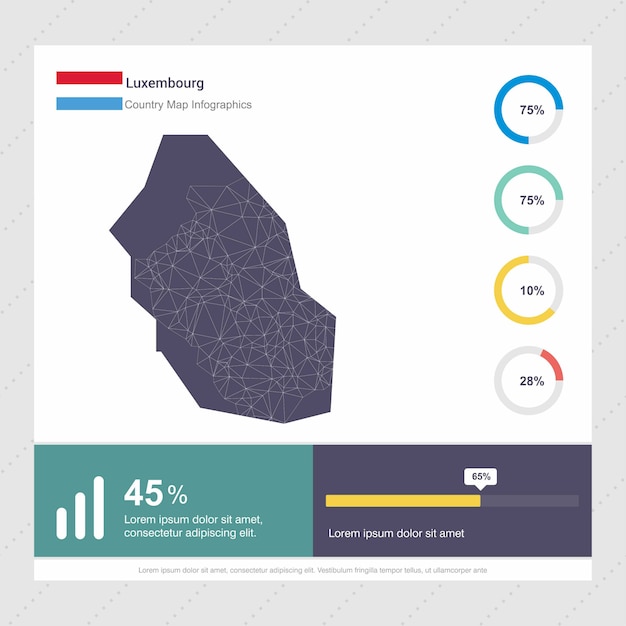 Vector plantilla de mapa de luxemburgo y bandera infografía