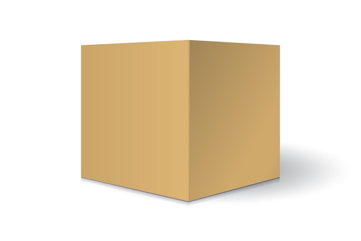 Vector plantilla de maqueta de caja cuadrada de papel kraft o cartón marrón en blanco aislada sobre fondo blanco