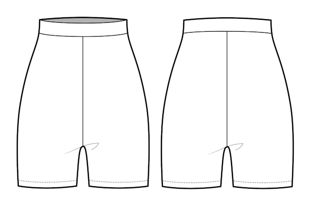 Plantilla de maqueta de ilustración de vector de boceto plano de vista frontal y trasera de pantalones cortos de gimnasio