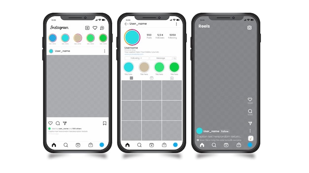 Vector plantilla de maqueta de instagram realista en la colección de teléfonos inteligentes