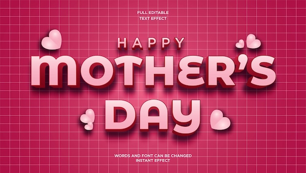Plantilla de maqueta de logotipo 3D de amor rosa feliz día de la madre Texto editable Estilo de efecto