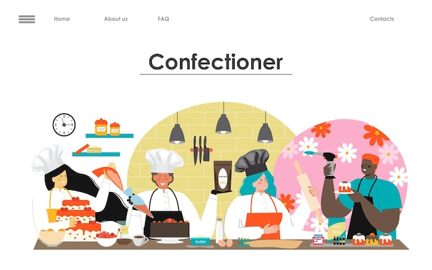 Plantilla de maqueta de sitio web de vector plano de confitería
