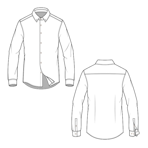 Plantilla de maqueta de vector de dibujo plano de camisa de ajuste regular para hombres