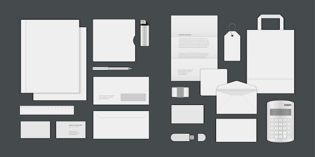 Plantilla de maquetas de identidad corporativa empresarial para conjunto de vectores de elementos de diseño de presentación de logotipo