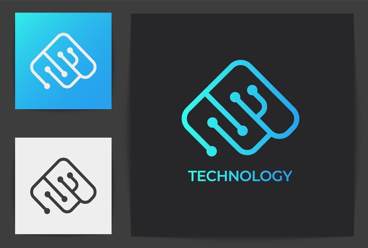 Vector plantilla de marca de logotipo mínimo de tecnología con icono y vector premium