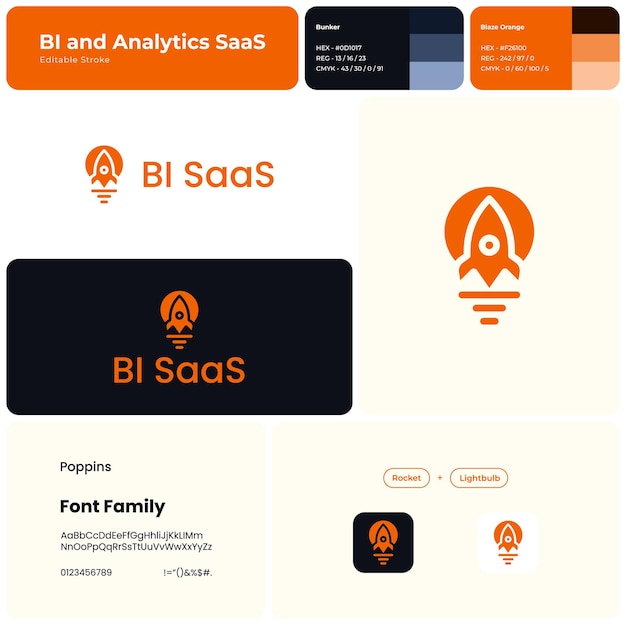 Vector plantilla de marca saas de bi y análisis 2d con un logotipo único