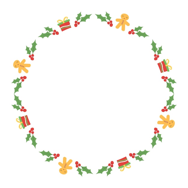 plantilla de marco para la celebración de la temporada navideña concepto de corona navideña