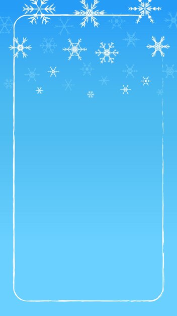 Vector plantilla de marco de cuento de navidad azul con copos de nieve