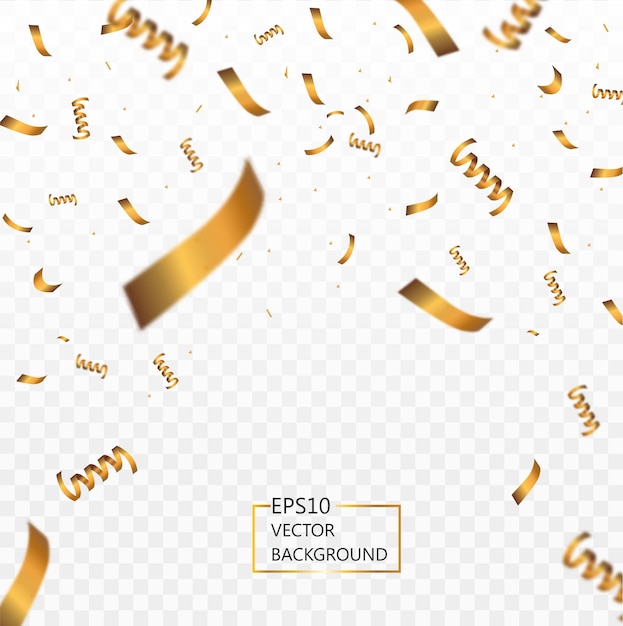Plantilla de marco de decoración de fiesta de fondo de celebración con confeti dorado Aislado sobre fondo transparente blanco Ilustración vectorial eps 10