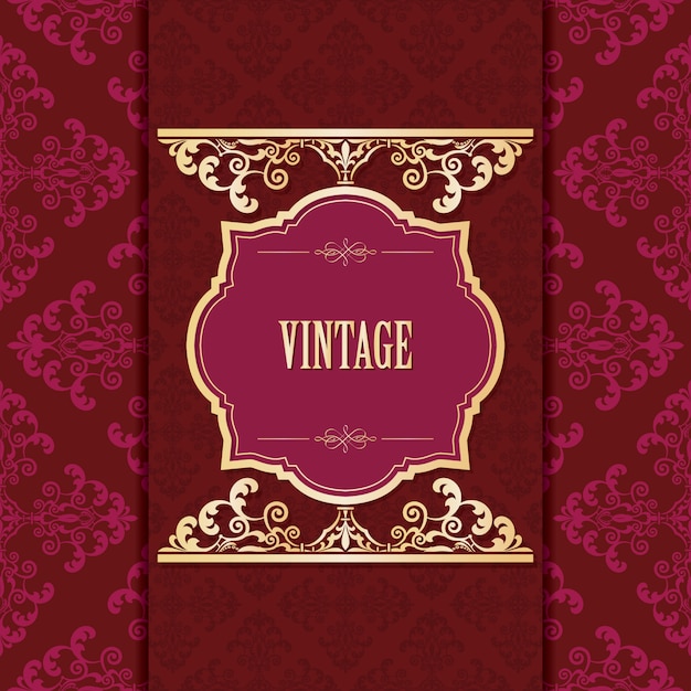 Plantilla de marco dorado vintage en damasco.