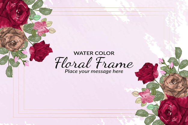 Plantilla de marco floral con corona de rosas florales acuarela vector premium