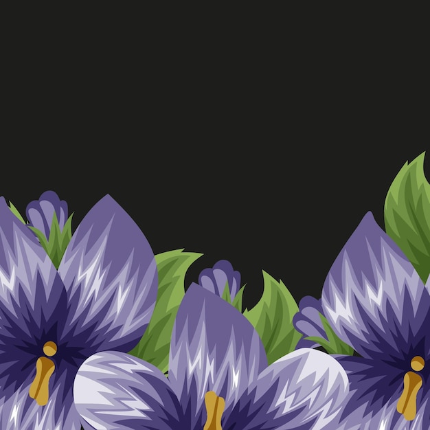 plantilla de marco floral para tarjetas o pancartas que consiste en hojas verdes de brotes violetas de campo