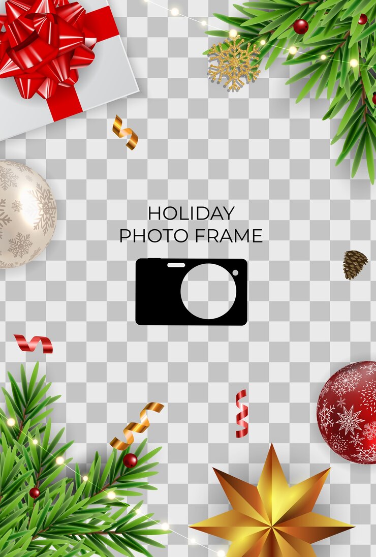 Vector plantilla de marco de fotos de vacaciones. feliz navidad y próspero año nuevo fondo.