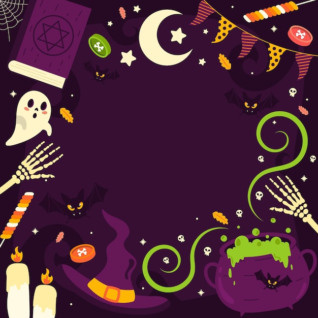 Vector plantilla de marco de halloween plano dibujado a mano