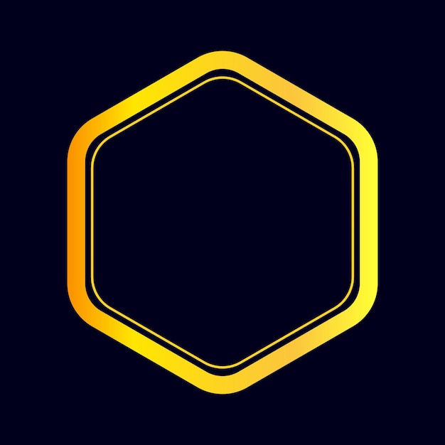 plantilla de marco de oro de lujo hexagonal aislada en fondo azul oscuro ilustración vectorial