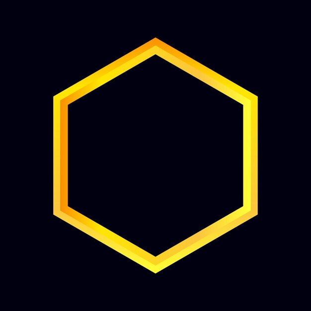plantilla de marco de oro de lujo hexagonal aislada en fondo azul oscuro ilustración vectorial