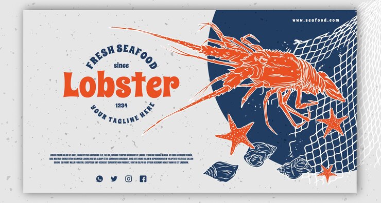 Vector plantilla de mariscos de langosta fresca