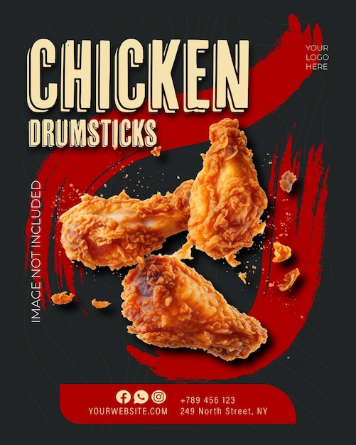 Plantilla de marketing de pollo frito con fondo oscuro y espacio de logotipo
