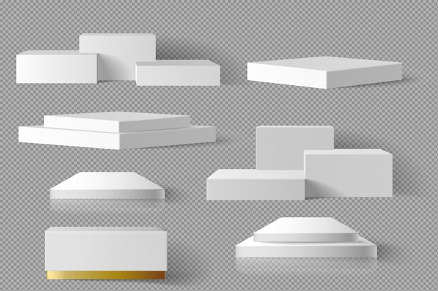 Plantilla de mármol de bloque cuadrado de caja en blanco blanco y oro con fondo de sombra. concepto podio escenario escaparate 3D realista