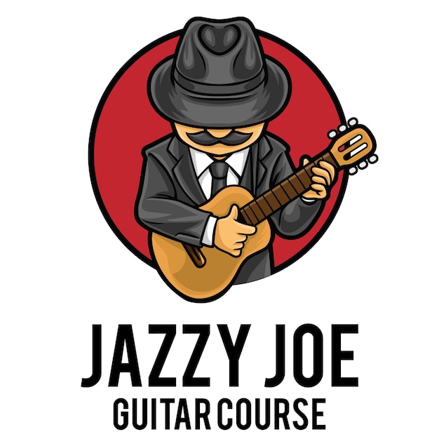 Plantilla de mascota de logotipo de curso de guitarra