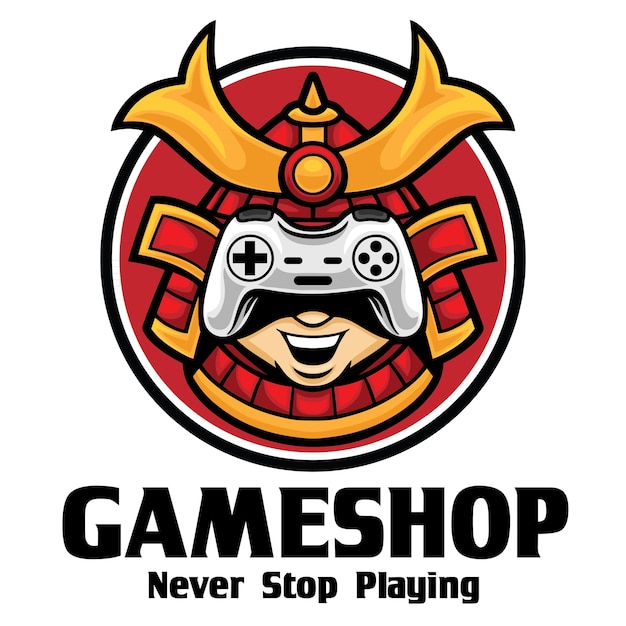 Vector plantilla de mascota de logotipo de samurai game shop