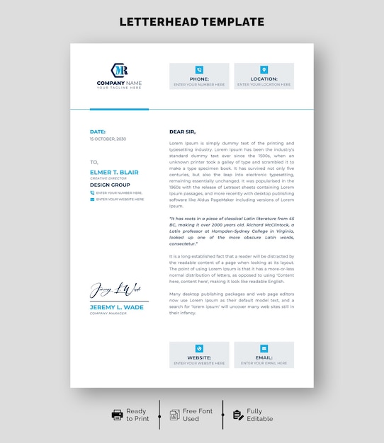 Plantilla de membrete A4 empresarial moderna y creativa vectorial