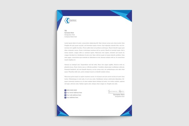 Plantilla de membrete azul de negocios simple