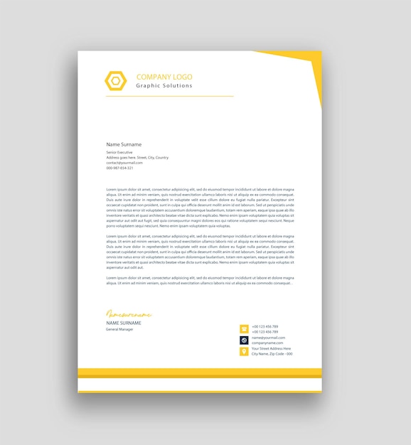 Plantilla de membrete comercial de color amarillo