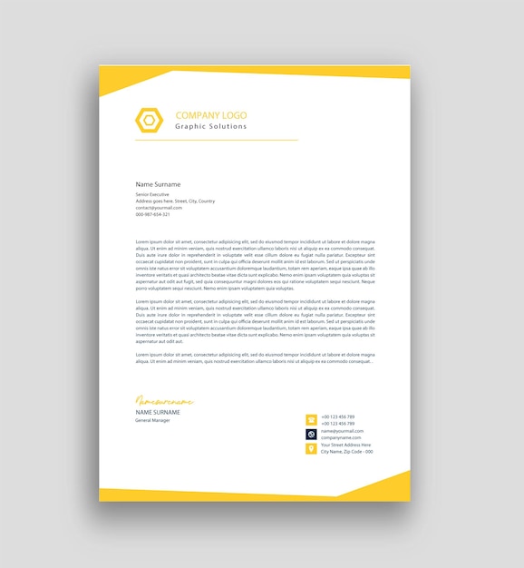 Plantilla de membrete comercial de color amarillo