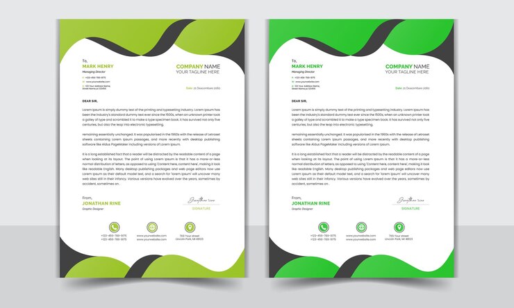 Plantilla de membrete corporativo de vector con detalles verdes