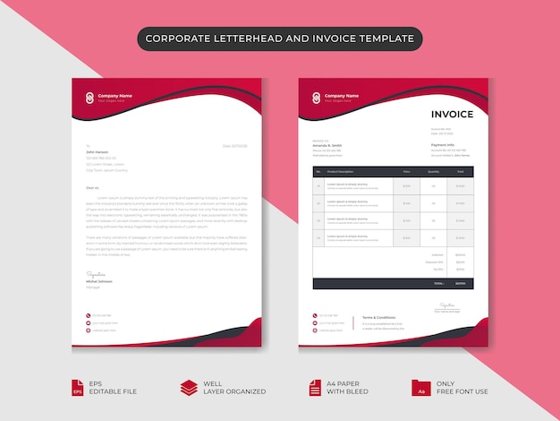 Plantilla de membrete y factura de negocios corporativos plantilla de diseño de identidad de marca comercial