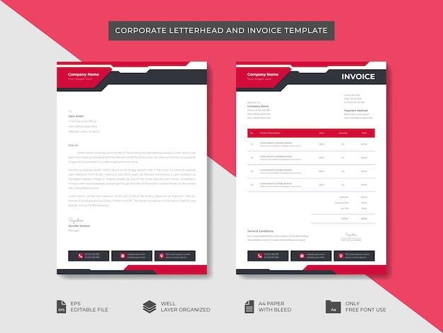 Plantilla de membrete y factura de negocios corporativos plantilla de diseño de identidad de marca comercial