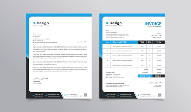 Plantilla de membrete y factura de negocios corporativos Plantilla de diseño de identidad de marca comercial